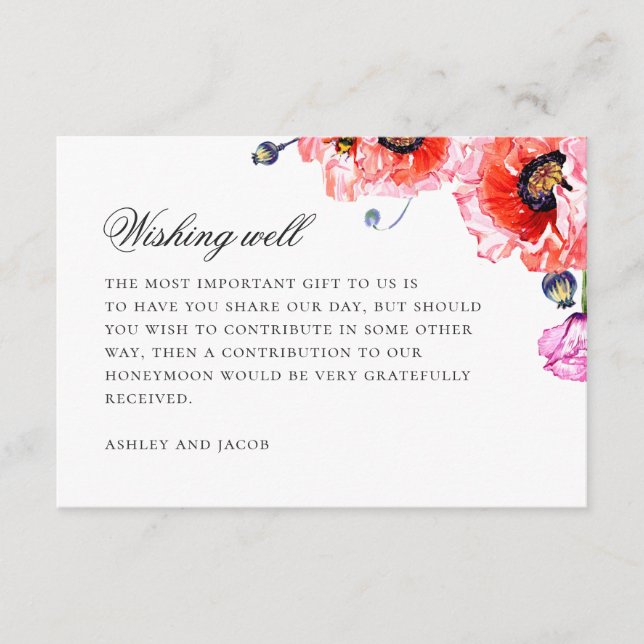 Tarjeta De Recepción Apertura acuarela. Boda floral rojo deseando lo me (Anverso)