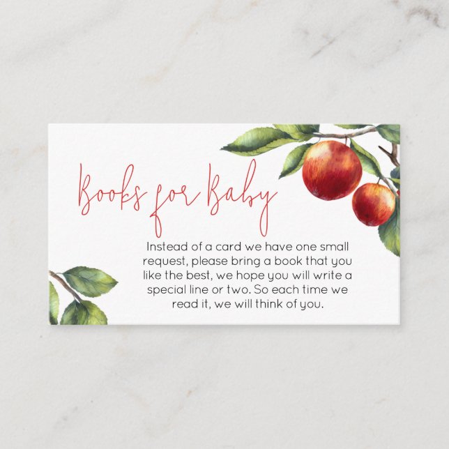 Tarjeta De Recepción Apple de nuestro Ojo Baby Shower Books para bebé (Anverso)