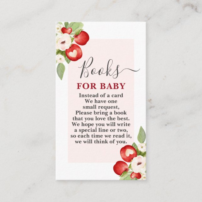 Tarjeta De Recepción Apple de nuestros Ojos Baby Shower Libros para beb (Anverso)