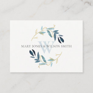 TARJETA DE RECEPCIÓN AQUA AZUL GOLD FOLIAGE WREATH BODA WISHING BIEN