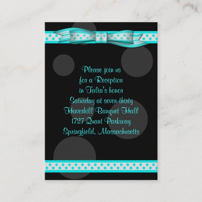 Tarjeta de recepción Aqua Black Dot Ribbon Bat Mit (Anverso)