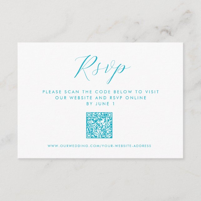 Tarjeta De Recepción Aqua Blue Ocean Waves código QR Beach Wedding RSVP (Anverso)