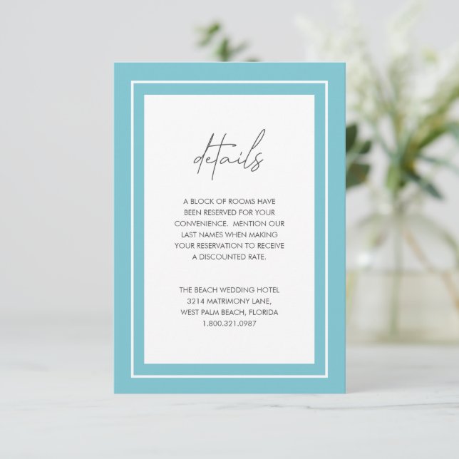 Tarjeta De Recepción Aqua Bold Border Moderno Boda (Anverso de pie)