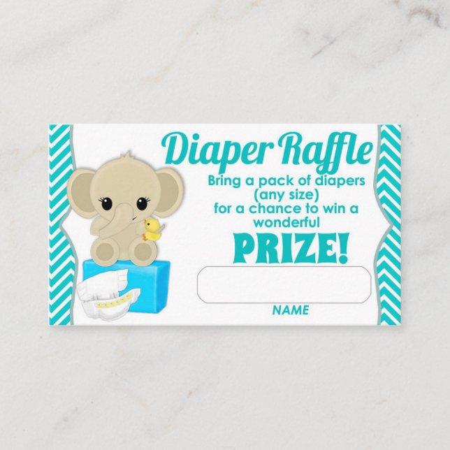 Tarjeta De Recepción Aqua Chevron Elephant Diaper Raffle Entradas 100pk (Anverso)