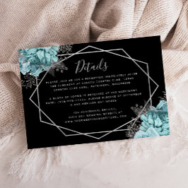 Tarjeta De Recepción Aqua Floral Silver Black Wedding Details
