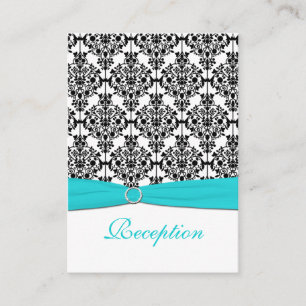 Tarjeta de recepción Aqua, White y Black Damask