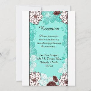Tarjeta de Recepción Aqua y Flores Marrones 3.5x7