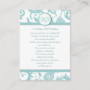 Tarjeta De Recepción Aqua y White Damask Aqua Trim Desean Bien