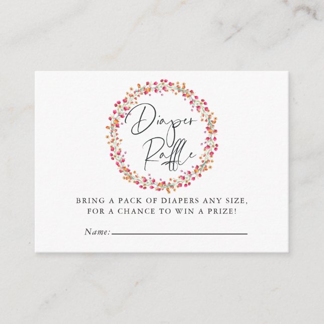 Tarjeta De Recepción Aquarelle Wild Flower Baby Shower Diaper Raffle (Anverso)