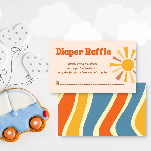 Tarjeta De Recepción Aquí viene el hijo groovy retro rifa de pañales (Here comes the son groovy retro vibes baby shower diaper raffle enclosure card raffle tickets)