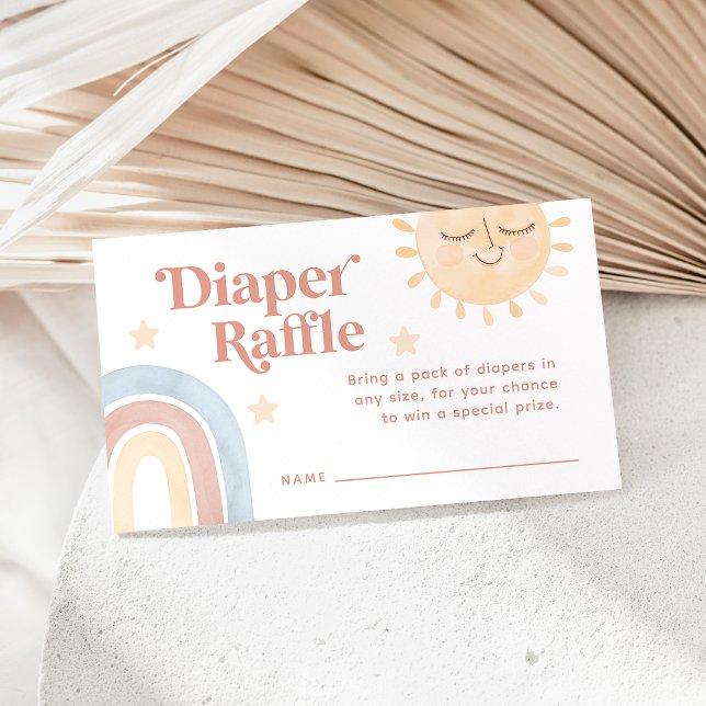 Tarjeta De Recepción Aquí viene el pañuelo arcoiris de Son Boho (Here Comes the Son Boho Rainbow Diaper Raffle Enclosure Card)