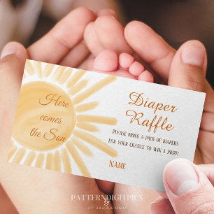 Tarjeta De Recepción Aquí viene la ducha Son Sunshine Diaper Raffle