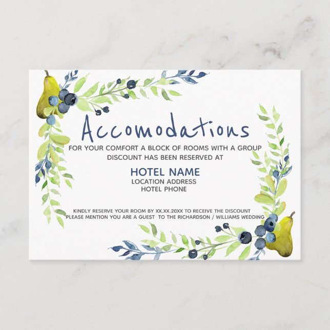 Tarjeta De Recepción Arándano azul de país Verano Pera Acuarela Floral (Anverso)