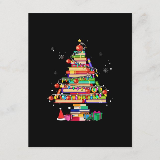 Tarjeta De Recepción Árbol de la Biblioteca Feliz Navidad (Anverso)