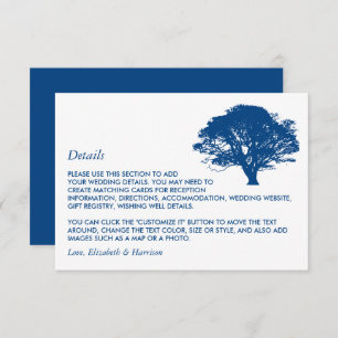 Tarjeta De Recepción Árbol de roble azul, detalle de Boda rústico/minim