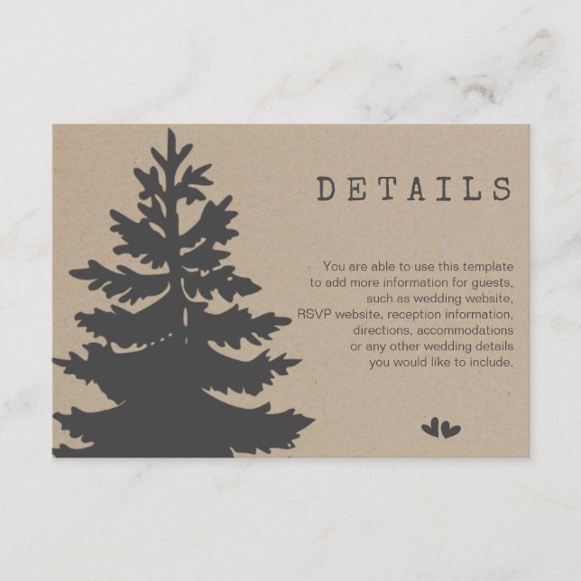 Tarjeta De Recepción Árbol | Detalles del Boda Forestal de Mountain Woo (Anverso)