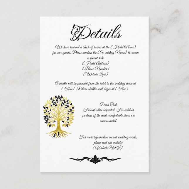 Tarjeta De Recepción Árbol dorado de vida Boda sofisticado y atemporal