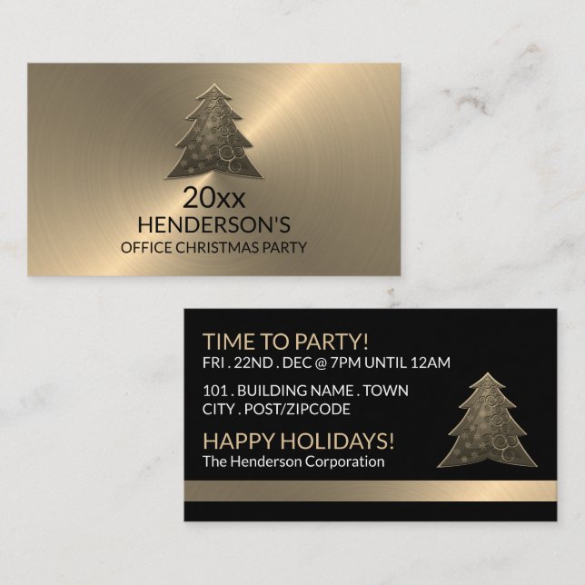 Tarjeta De Recepción Árbol festivo - oro - boleto Fiesta Navidades (Anverso / Reverso)