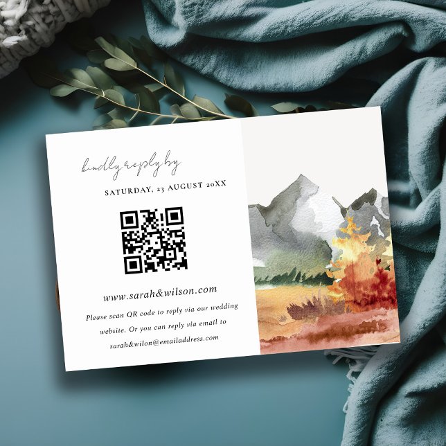 Tarjeta De Recepción Árboles de montaña de otoño Boda Código QR RSVP (Subido por el creador)
