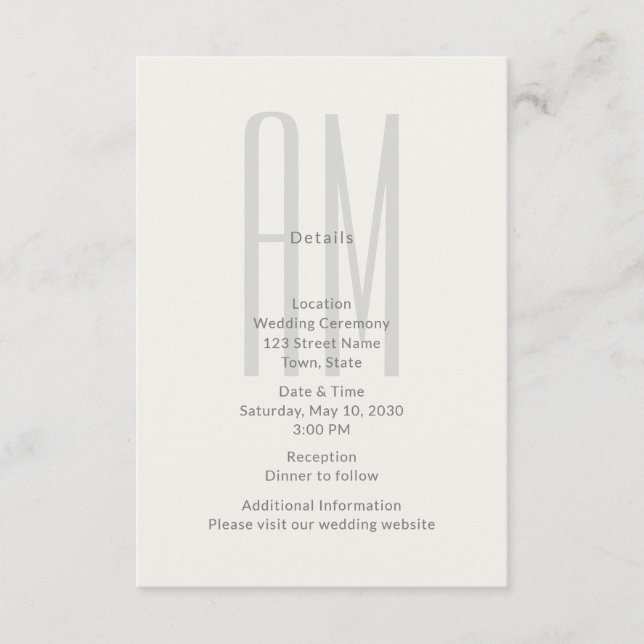 Tarjeta De Recepción Architectural Monogram Wedding Details Card (Anverso)