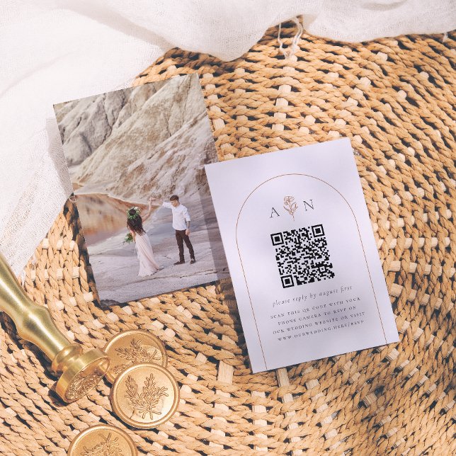 Tarjeta De Recepción Arco Boho Terracotta y foto Boda QR Código RSVP (Subido por el creador)