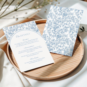 Tarjeta De Recepción Arco de boda con monograma de toile floral azul po