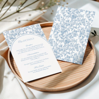 Tarjeta De Recepción Arco de boda con monograma de toile floral azul po