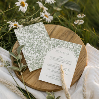 Tarjeta De Recepción Arco de boda con monograma de toile floral verde s