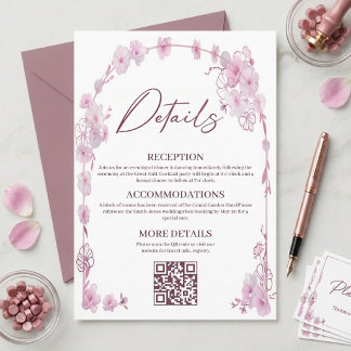 Tarjeta De Recepción Arco Floral de Orquídea Rosa Elegante Boda
