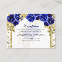 Tarjeta De Recepción Arco floral real azul de oro Quinceañera