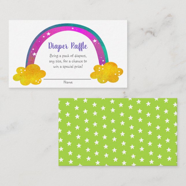 Tarjeta De Recepción Arcoiris Baby Shower Diaper Raffle Boho Moderno Cu (Anverso / Reverso)