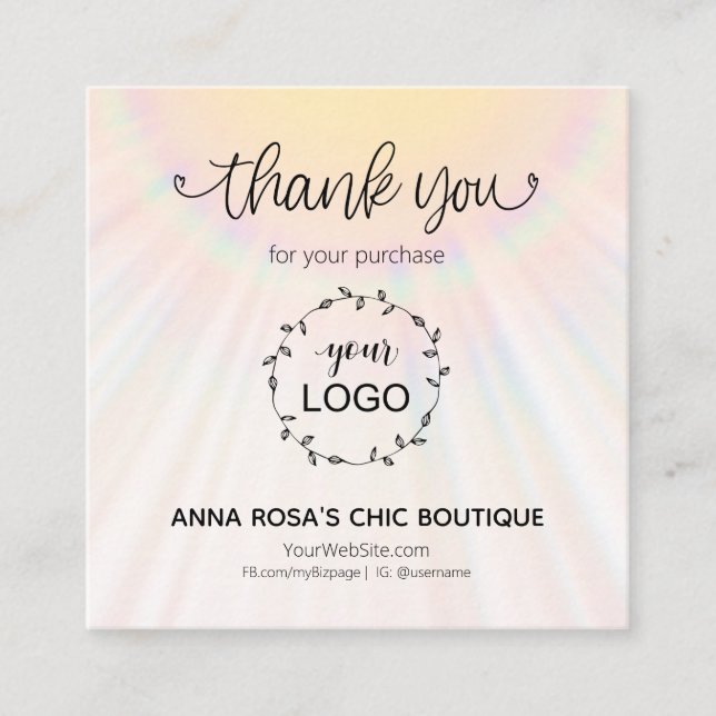 Tarjeta De Recepción *~* Arcoiris Sunbeams Corazones Gracias (Anverso)