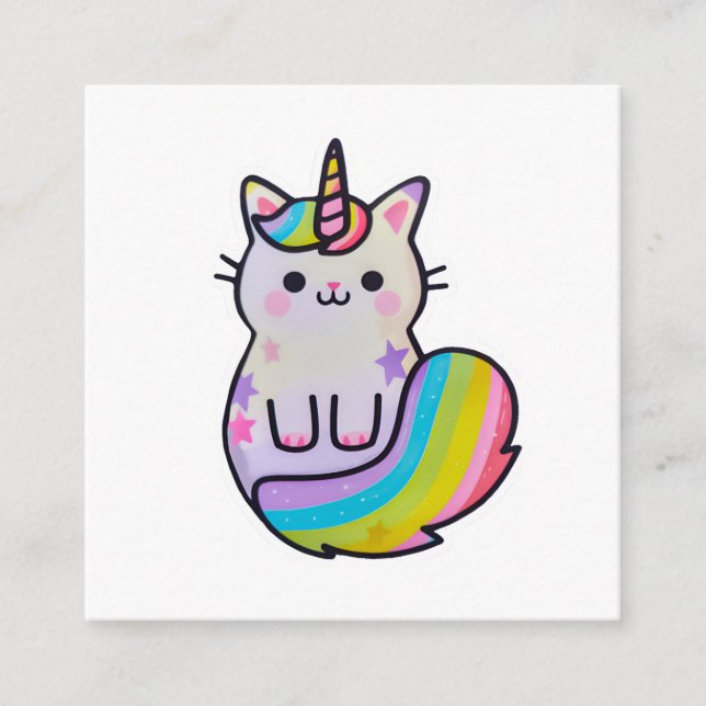 Tarjeta De Recepción Arcoiris unicornio de gato blanco (Anverso)
