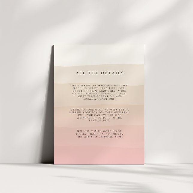 Tarjeta De Recepción Arena rosa | Detalles del invitado del Boda (Subido por el creador)