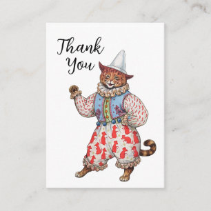 Tarjeta De Recepción Arlequín Gato Disfrazado Teatral Arte Gracias