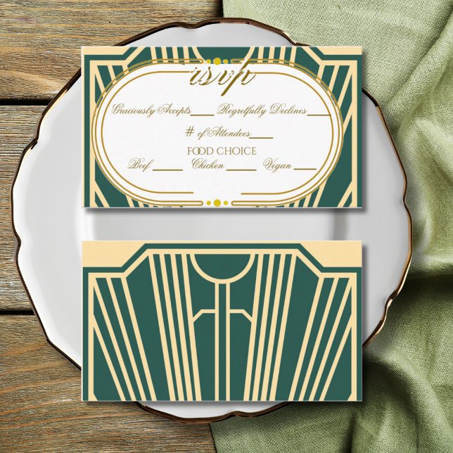 Tarjeta De Recepción Art Deco Art Nouveau Striped Gold Tone RSVP (Subido por el creador)