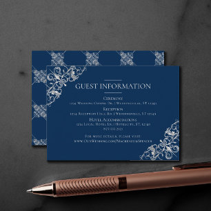 Tarjeta De Recepción Art Deco Filigree   Detalles del invitado azul de 