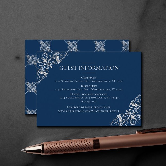 Tarjeta De Recepción Art Deco Filigree | Detalles del invitado azul de  (Subido por el creador)