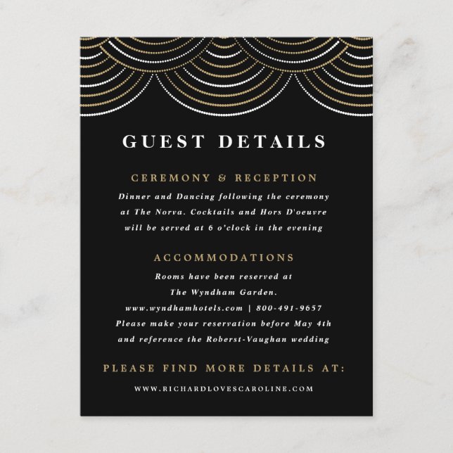 Tarjeta De Recepción Art Deco String Lights Guest Detail Enclosure Card (Anverso)