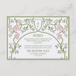 Tarjeta De Recepción Art Nouveau Boda floral verde y rosa