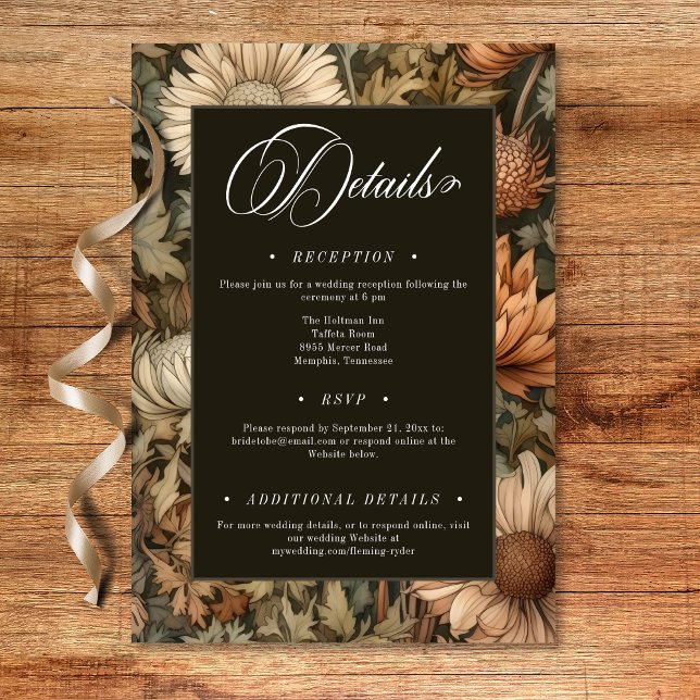 Tarjeta De Recepción Art Nouveau Brown William Morris Boda Floral (Art Nouveau Brown William Morris Floral Wedding Enclosure Card)