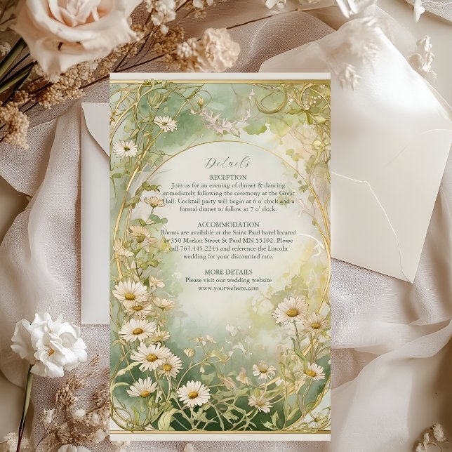 Tarjeta De Recepción Art Nouveau Daisies Ivory Green Boda (Subido por el creador)