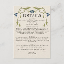 Tarjeta De Recepción Art Nouveau Dusty Blue Navy Flowers Green Wedding