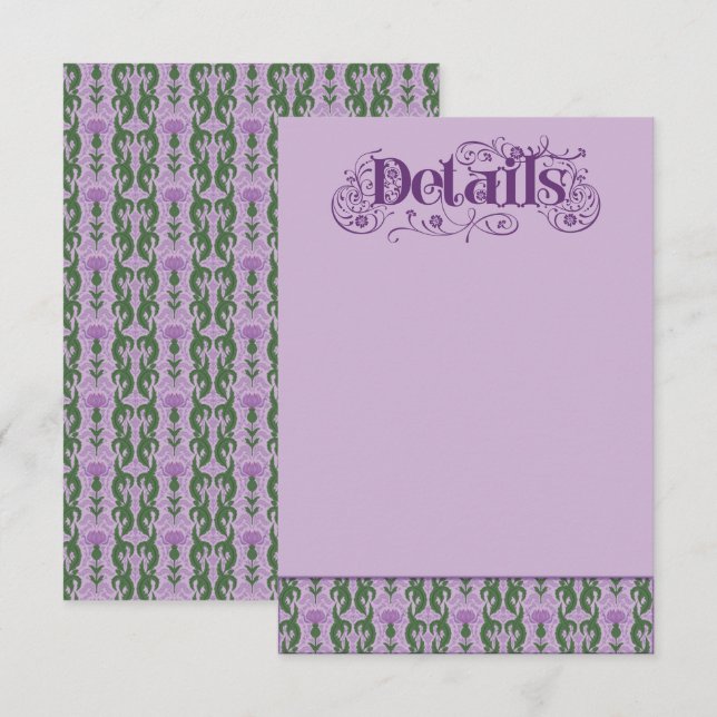 Tarjeta De Recepción Art Nouveau Elegant Thistle Purple Enclosure Card (Anverso / Reverso)