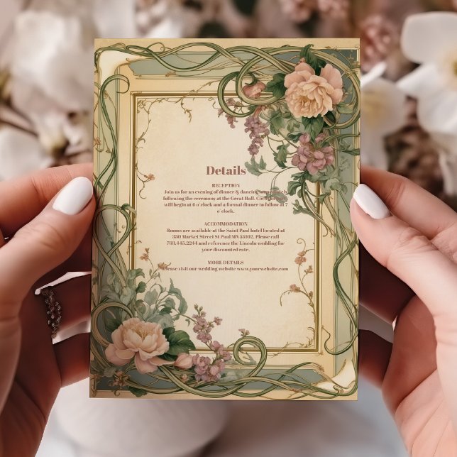 Tarjeta De Recepción Art Nouveau Elegante Boda Botánico (Subido por el creador)