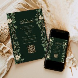 Tarjeta De Recepción Art Nouveau Green and Gold Wedding QR Details