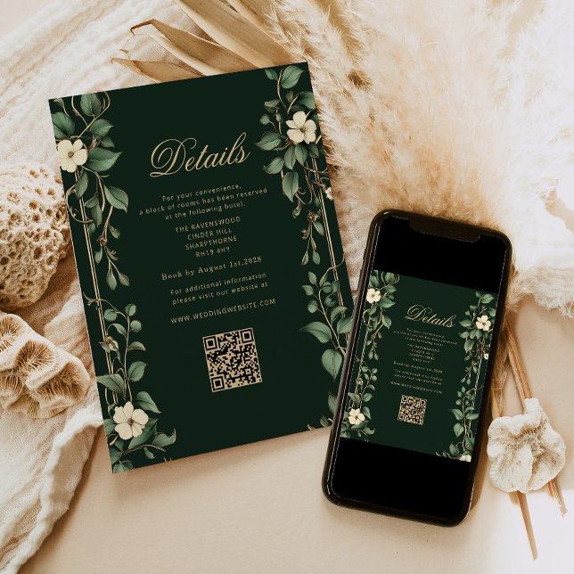 Tarjeta De Recepción Art Nouveau Green and Gold Wedding QR Details (Subido por el creador)