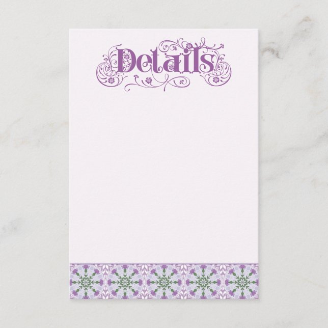 Tarjeta De Recepción Art Nouveau Thistle Wheel Lilac Horizontal (Anverso)