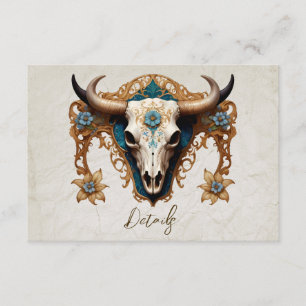 Tarjeta De Recepción Art Watercolor Floral Cow Skull Boda QR código