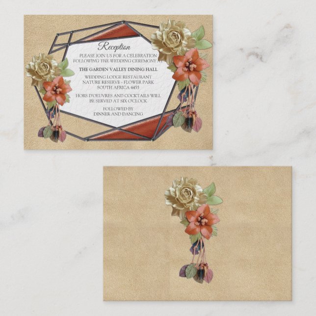 Tarjeta De Recepción Arte de cuero marrón geométrico (Anverso / Reverso)